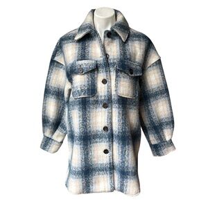 Anthropologie Avec Les Filles Plaid Shirt Jacket, Blue and   White, Sz M